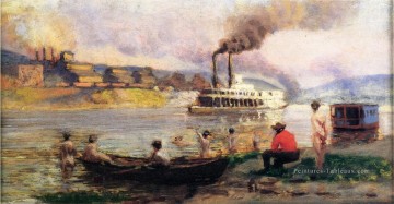 Bateau à vapeur sur l’Ohio2 Bateau paysage marin Thomas Pollock Anshutz Peinture à l'huile